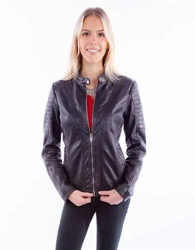 Scully Lamb Leather Jacket In Black In Gray