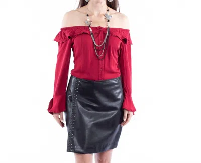 Scully Lamb Studded Leather Skirt In Black