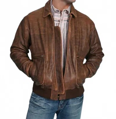 Scully Leather Bomber Jacket In Chocolate Brown In Multi