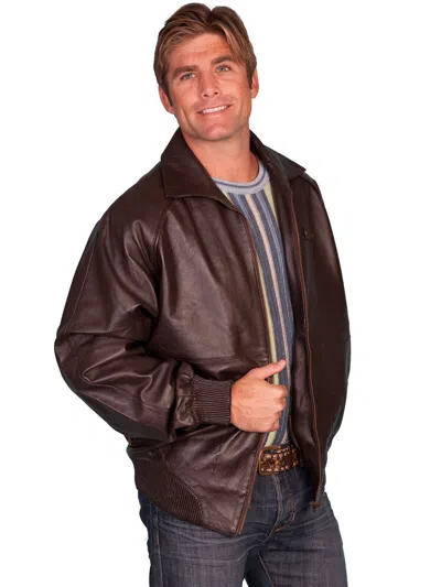 Pre-owned Scully Leather Men's Lamb Bomber Zip Front Jacket 245 In Brown Lamb
