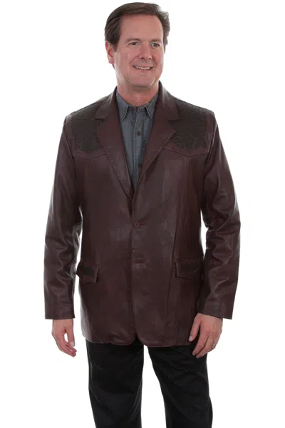 Pre-owned Scully Leather Men's Lambskin Ostrich Trim Western Blazer 650 In Black Cherry