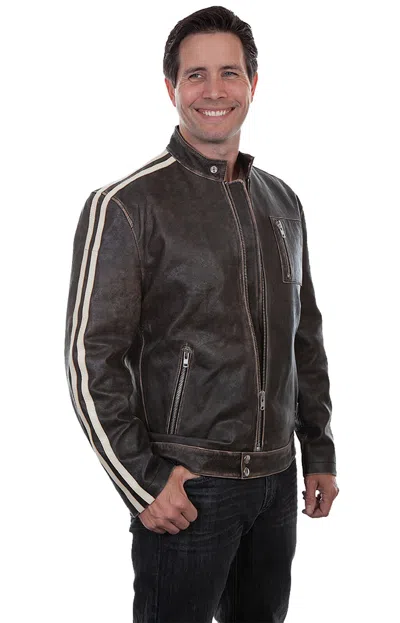 Pre-owned Scully Leather Men's Sanded Calf Cafe Racer Racing Jacket 992 In Charcoal