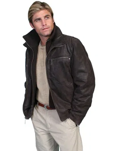 Pre-owned Scully Leather Mens Brown Zip Out Knit Front Jacket