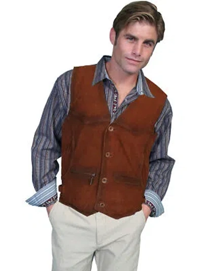 Pre-owned Scully Leather Mens Buffed Lamb Button Front Western Vest Brown
