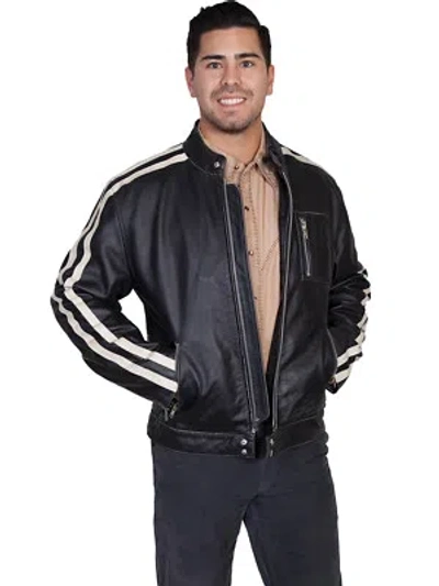 Pre-owned Scully Leather Mens Charcoal Sanded Calf Cafe Racer Racing Jacket In Gray