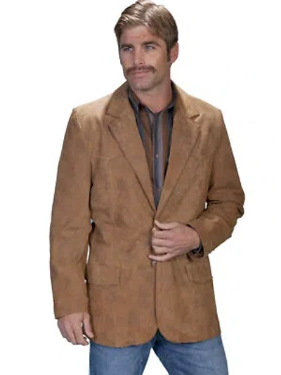 Pre-owned Scully Leather Mens Western Sportcoat Blazer Jacket Button Front Maple In Brown