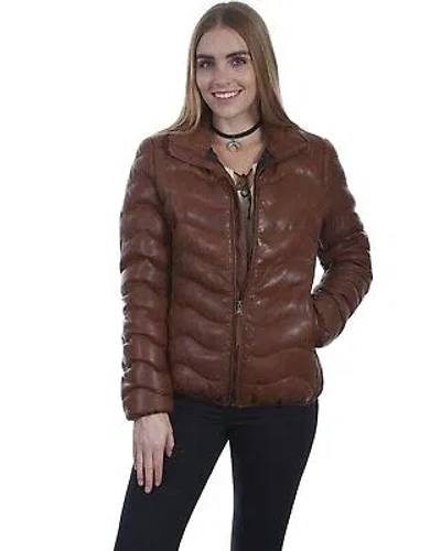 Pre-owned Scully Leatherwear By  Women's Ribbed Jacket - L620-cognac In Brown