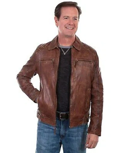 Pre-owned Scully Leatherwear Men's Washed Lamb Leather Jacket - Big - 727-154-b In Brown