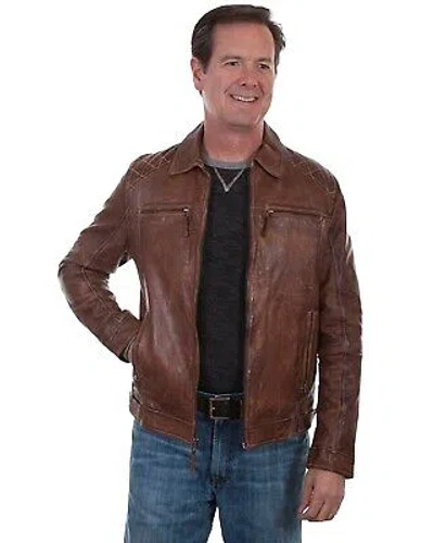 Pre-owned Scully Leatherwear Men's Washed Lamb Leather Jacket - Tall - 727-154-t In Brown