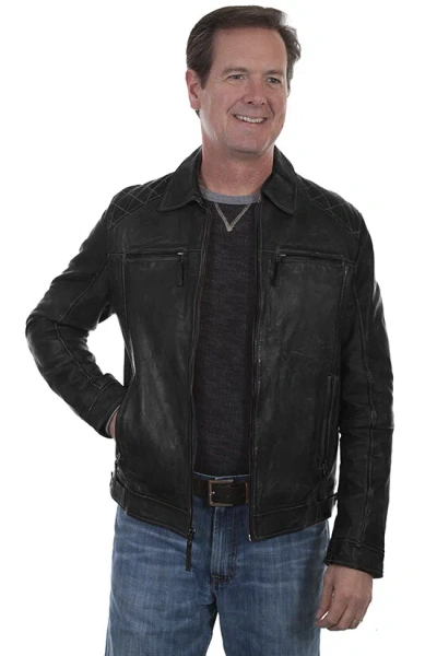 Pre-owned Scully Leatherwear Men's Washed Lamb Leather Jacket 727 In Black
