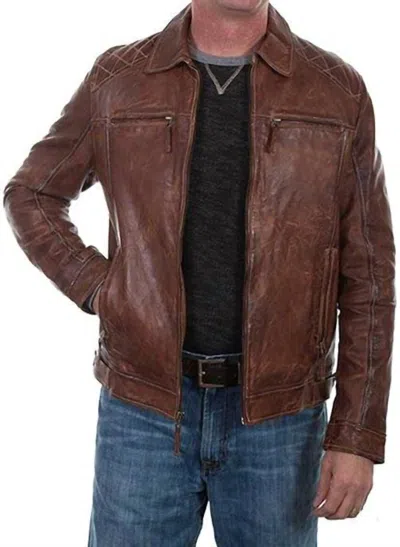 Scully Leatherwear Washed Lamb Leather Jacket In Brown