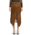 Scully Long Suede Leather Fringe Midi Skirt In Cinnamon