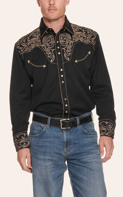 Scully Men's Black & Latte Embroidered Boot Stitch Yoke Western Shirt
