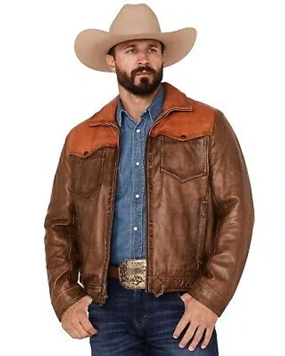Pre-owned Scully Men's Color Block Leather Jacket - 2018-15 In Brown
