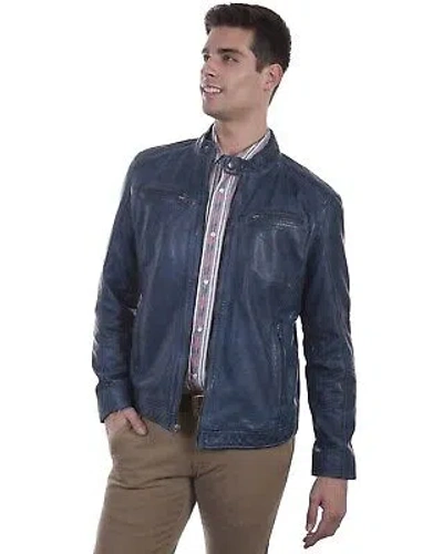 Pre-owned Scully Men's Denim Leather Jacket - 7-dnm In Blue
