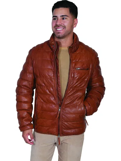 Pre-owned Scully Men's Horizontal Ribbed Leather Jacket 512 In Cognac Soft Lamb