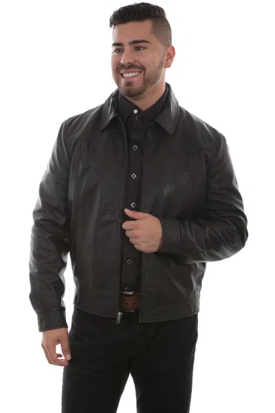 Pre-owned Scully Men's Lambskin Contemporary Jacket 723 In Black Lamb