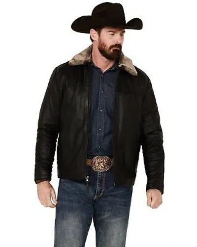 Pre-owned Scully Men's Leather Fur Collar Jacket - 2054-121 In Black