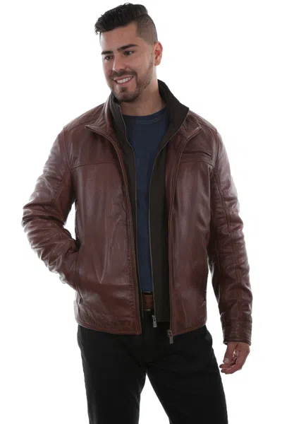 Pre-owned Scully Men's Leather Quilted Bomber Jacket 1021 In Antique Brown