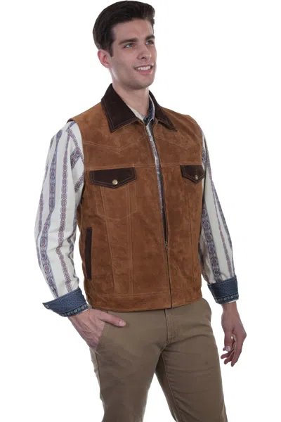Pre-owned Scully Men's Leather Western Zip Vest 621 In Cafe Brown