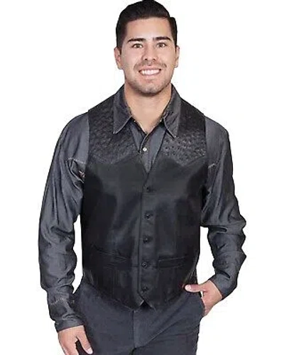 Pre-owned Scully Men's Ostrich Trim Leather Vest - 607-175 In Black