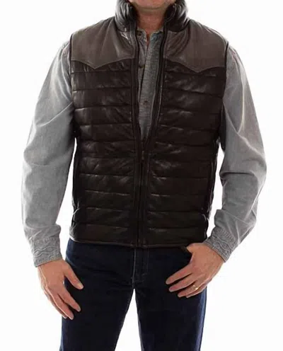 Scully Men's Puffer Leather Vest In Black / Grey In Brown