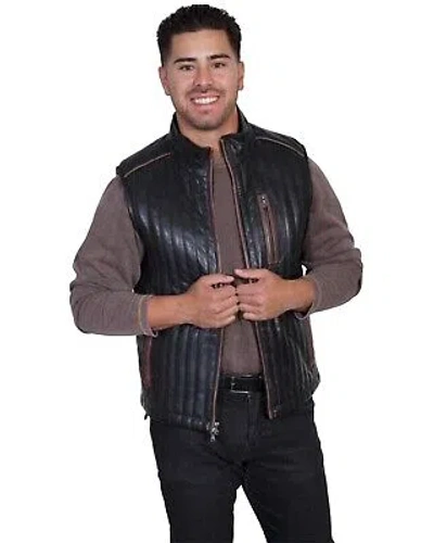 Pre-owned Scully Men's Quilted Two Tone Leather Vest Chocolate Large In Brown