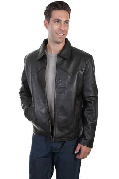 Pre-owned Scully Men's Soft Lamb Zip Western Jacket 710 In Black/soft Touch Lamb