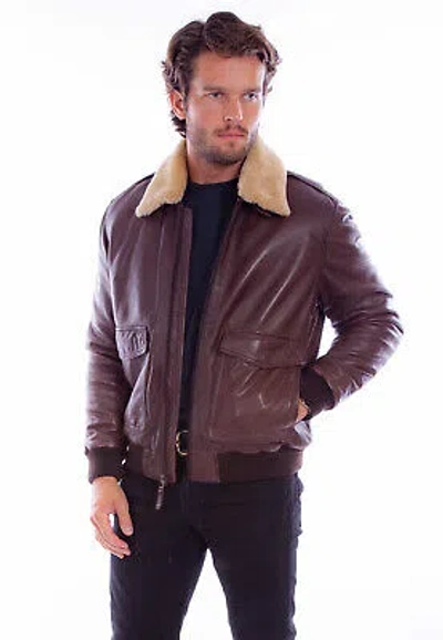Pre-owned Scully Mens Aviation Bomber Brown Leather Leather Jacket