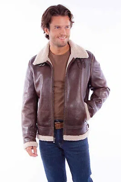 Pre-owned Scully Mens B3 Bomber Chocolate Leather Leather Jacket In Brown