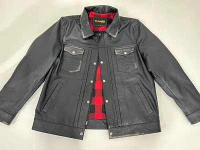 Pre-owned Scully Mens Black Distressed Cowhide Leather Trucker Jacket, Leather Jacket