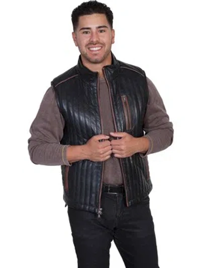 Pre-owned Scully Mens Black Italian Lamb Quilted Vest