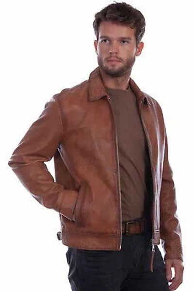 Pre-owned Scully Mens Bomber Zip Cognac Leather Leather Jacket In Brown