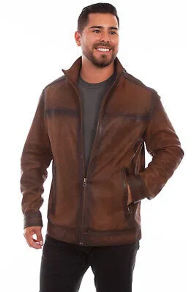 Pre-owned Scully Mens Brown Leather Burnished Jacket