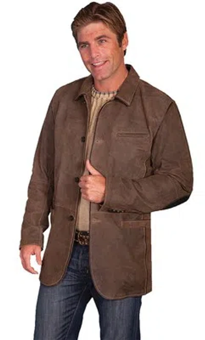 Pre-owned Scully Mens Brown Leather Elbow Patch Jacket
