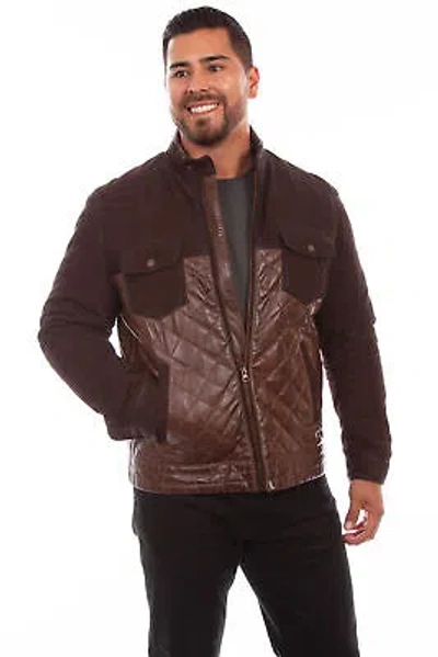 Pre-owned Scully Mens Chocolate Suede Quilted Jacket L In Brown
