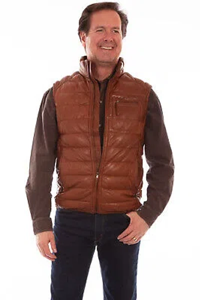 Pre-owned Scully Mens Cognac Lamb Ribbed Vest In Brown