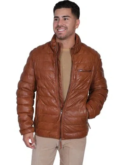Pre-owned Scully Mens Cognac Lambskin Horizontal Ribbed Jacket In Brown