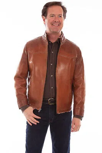Pre-owned Scully Mens Cognac Leather Luxurious Western Jacket In Brown