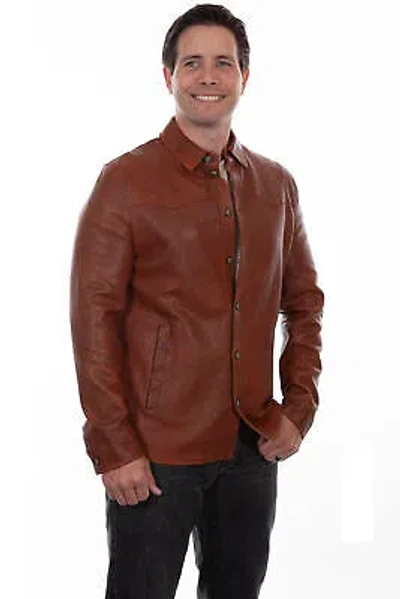 Pre-owned Scully Mens Cognac Leather Western Shirt Jacket In Brown