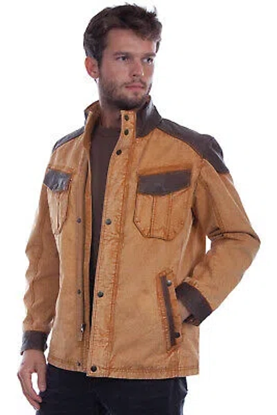 Pre-owned Scully Mens Cozy Canvas Tan Leather Leather Jacket In Brown