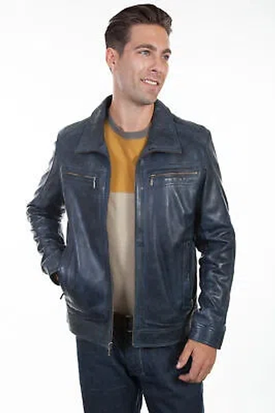 Pre-owned Scully Mens Denim Lamb Leather Retro Jacket 4x In Blue