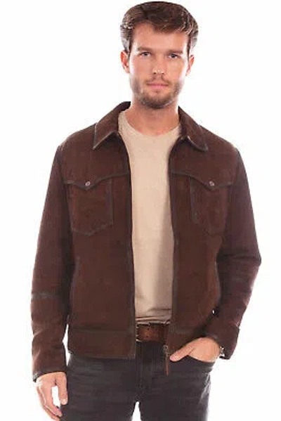 Pre-owned Scully Mens Double Chest Pocket Brown Leather Leather Jacket