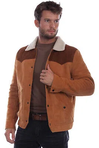 Pre-owned Scully Mens Faux Shearling Tan Leather Leather Jacket In Brown