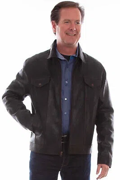 Pre-owned Scully Mens Rugged Collar Vintage Black Leather Leather Jacket