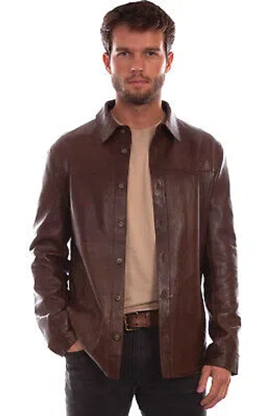 Pre-owned Scully Mens Western Shirt Chocolate Leather Leather Jacket 3x In Brown