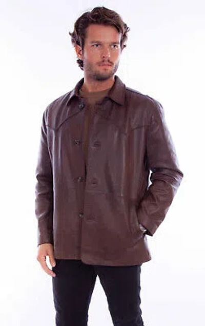 Pre-owned Scully Mens Whip Stitch Chocolate Leather Leather Jacket L In Brown