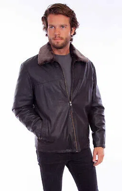 Pre-owned Scully Mens Zip Bomber Black Leather Leather Jacket