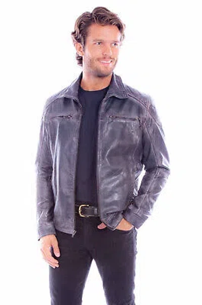 Pre-owned Scully Mens Zip Front Washed Grey Leather Leather Jacket In Gray