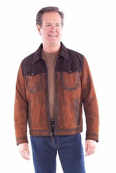 Pre-owned Scully Mens Zip Western Brown Leather Leather Jacket
